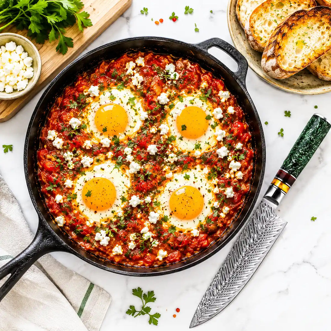 Easy Mediterranean Baked Eggs with Tomatoes & Feta
