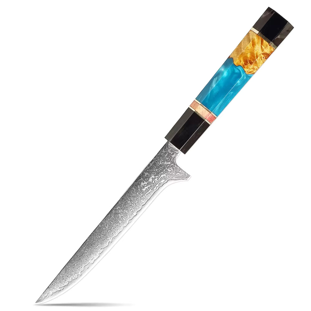 Decorative knife with a multicolored handle on a white background