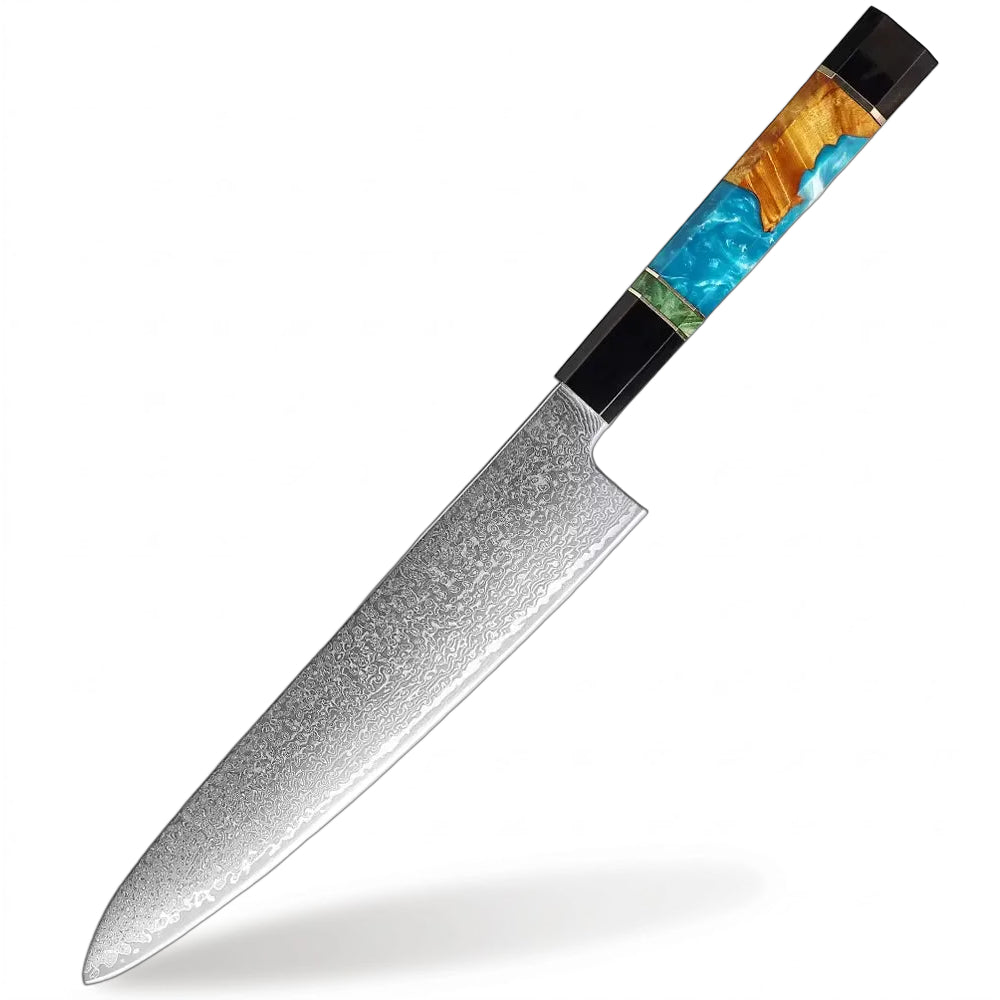 Chef's knife with a decorative handle on a white background
