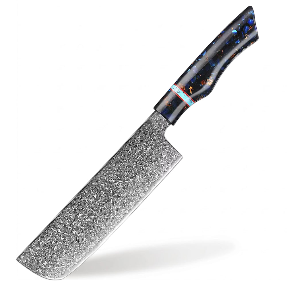7 Inch Nakiri Damascus Steel Knife – Turquoise Handle