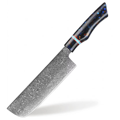 7 Inch Nakiri Damascus Steel Knife – Turquoise Handle