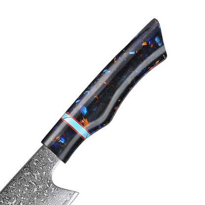 Damascus Steel  Kitchen Knives Set With Turquoise Embellishment