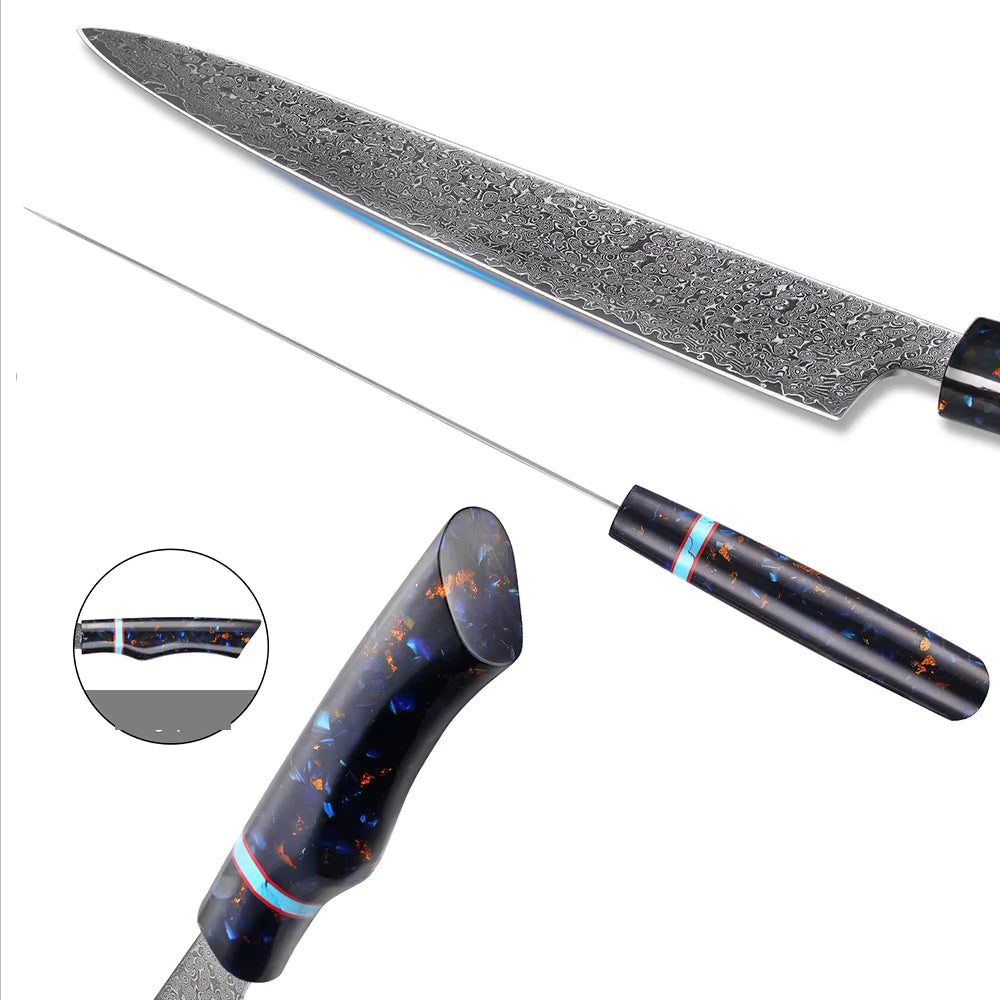 Damascus Steel  Kitchen Knives Set With Turquoise Embellishment