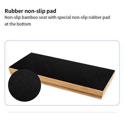 Non-slip bamboo seat with black rubber pad on a white background
