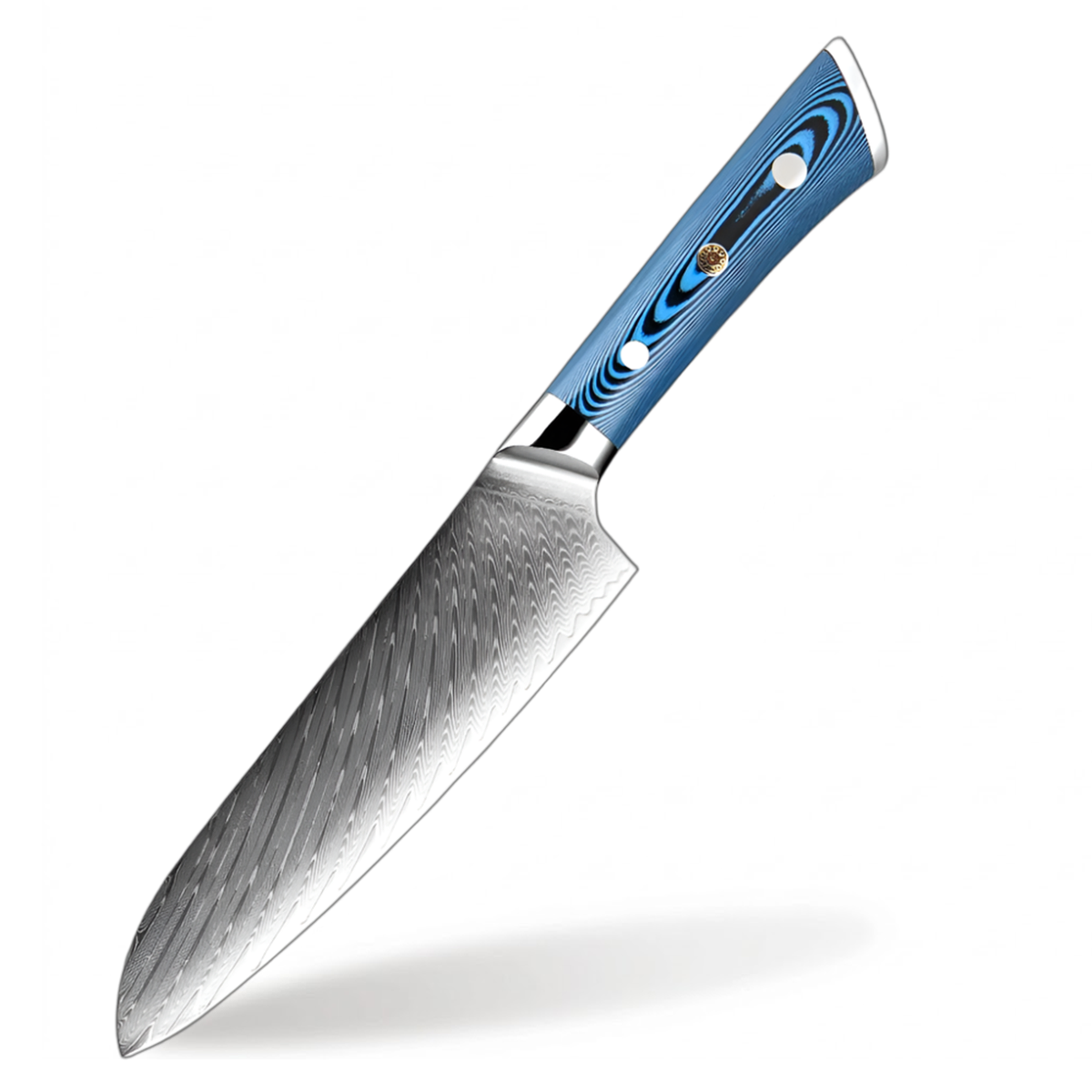 7 Inch Santoku Knife Premium Damascus Steel Knife With Blue Handle