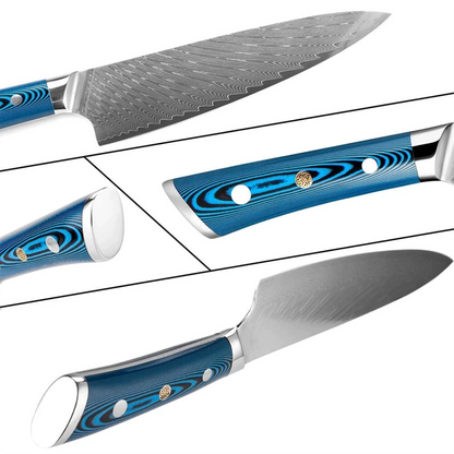 Premium 5 Piece Damascus Steel Knife Set With Blue Handle