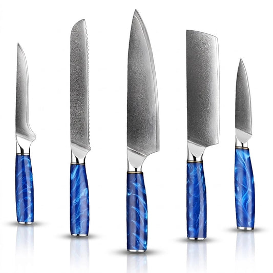 Professional Kitchen Knives for Precision Slicing with Blue Resin Handle