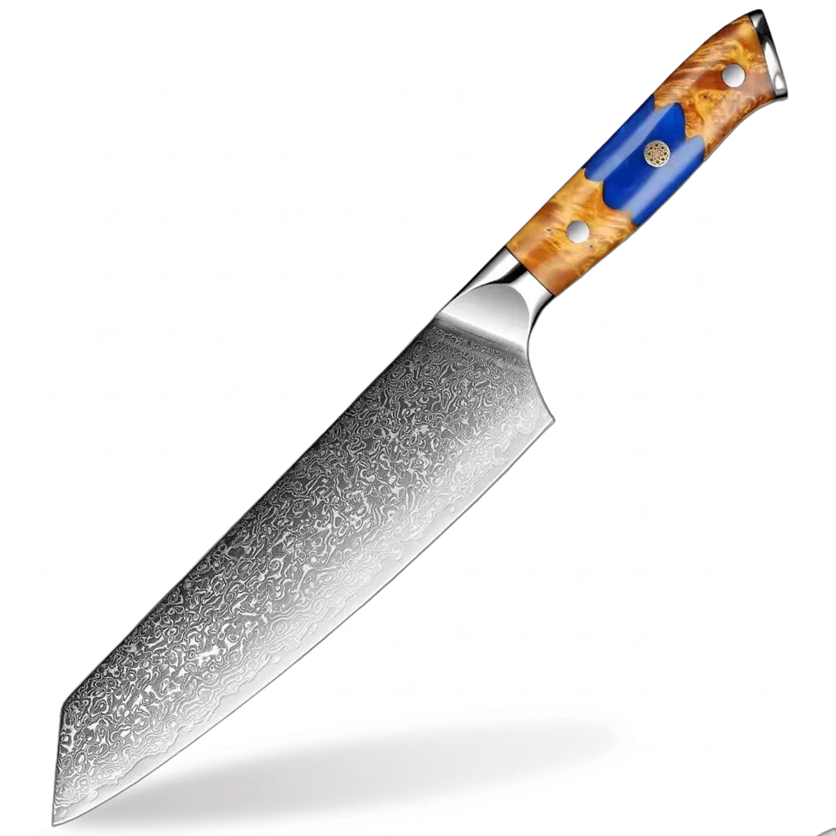 Deluxe Damascus Steel 8 Inch Kiritsuke Knife With Resin And Wood Blue Handle