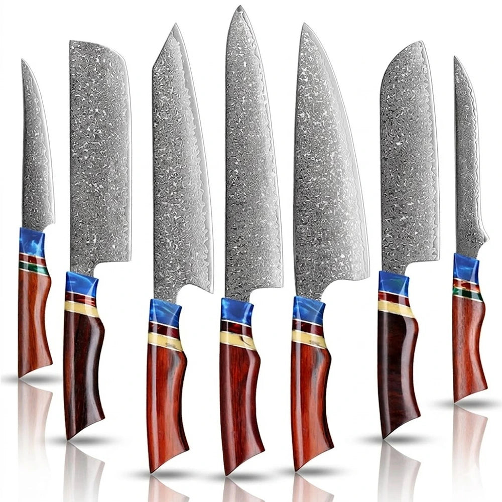 Pro VG10 Damascus Knives Set With Sandalwood And Resin Handle