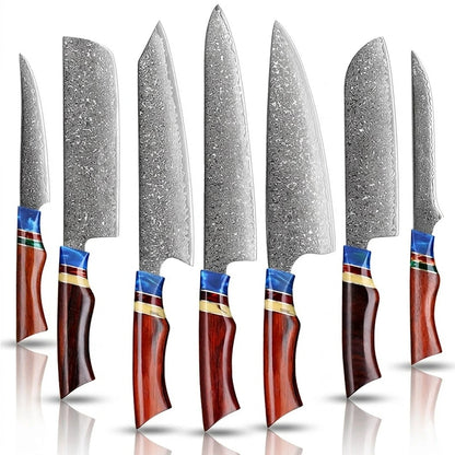 Pro VG10 Damascus Knives Set With Sandalwood And Resin Handle