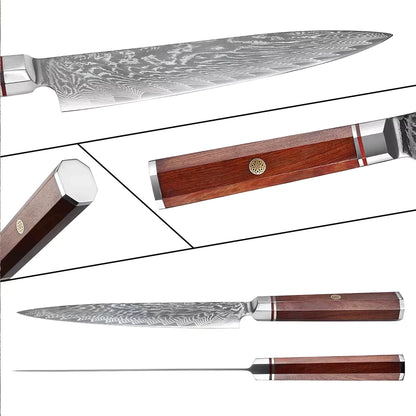 Premium 7 Piece Damascus Steel Knife Set with Rosewood Handle