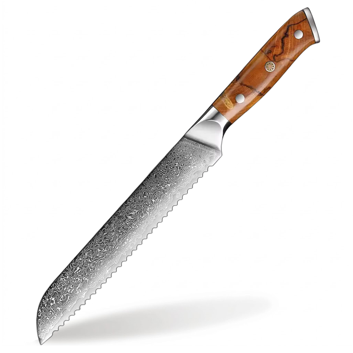 8 Inch Japanese VG10 Damascus bread Kitchen Knife with Classic Riveted Wood Handle