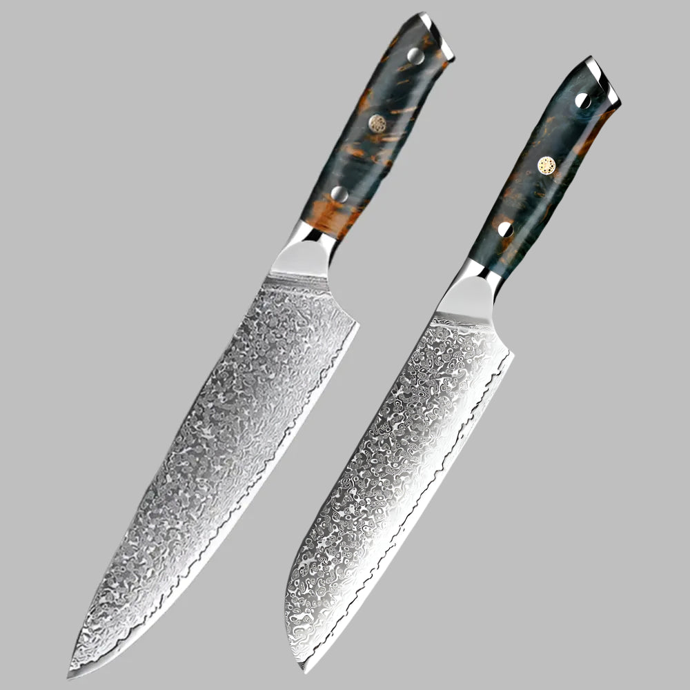 Luxury Damascus Steel 8 Inch Chef Knife and a 7 Inch Santoku Knife Pro Chef Recommended