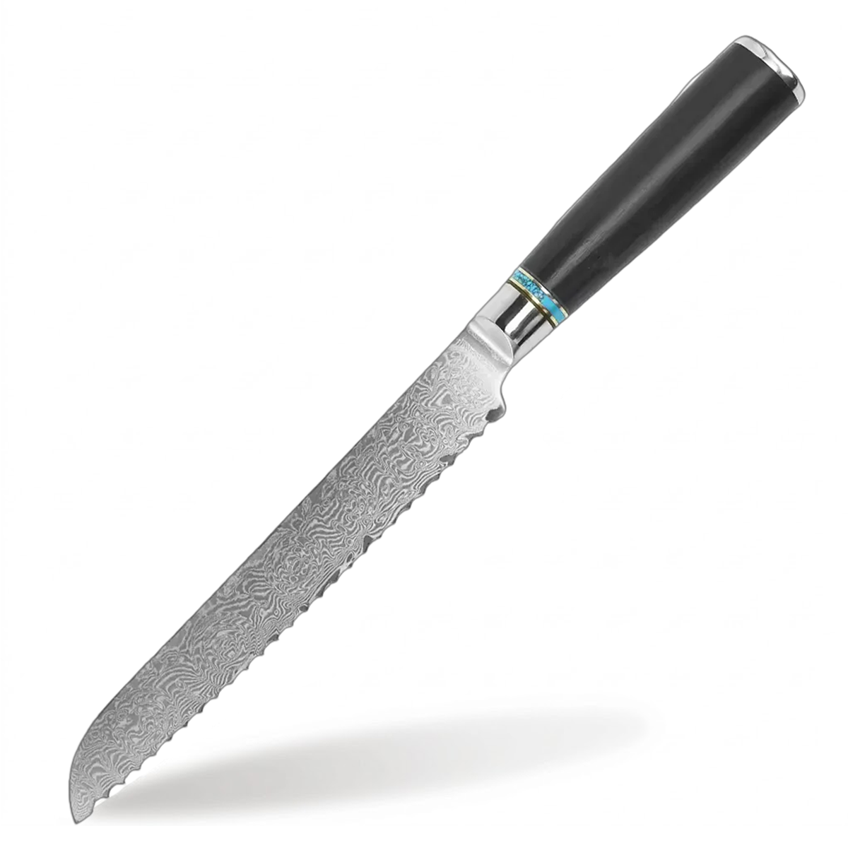 8 Inch Bread Knife Premium VG10 Forged Damascus with ebony wood handle