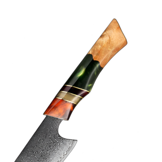 8 Inch Damascus Kiritsuke Knife With Resin & Sandalwood Handle