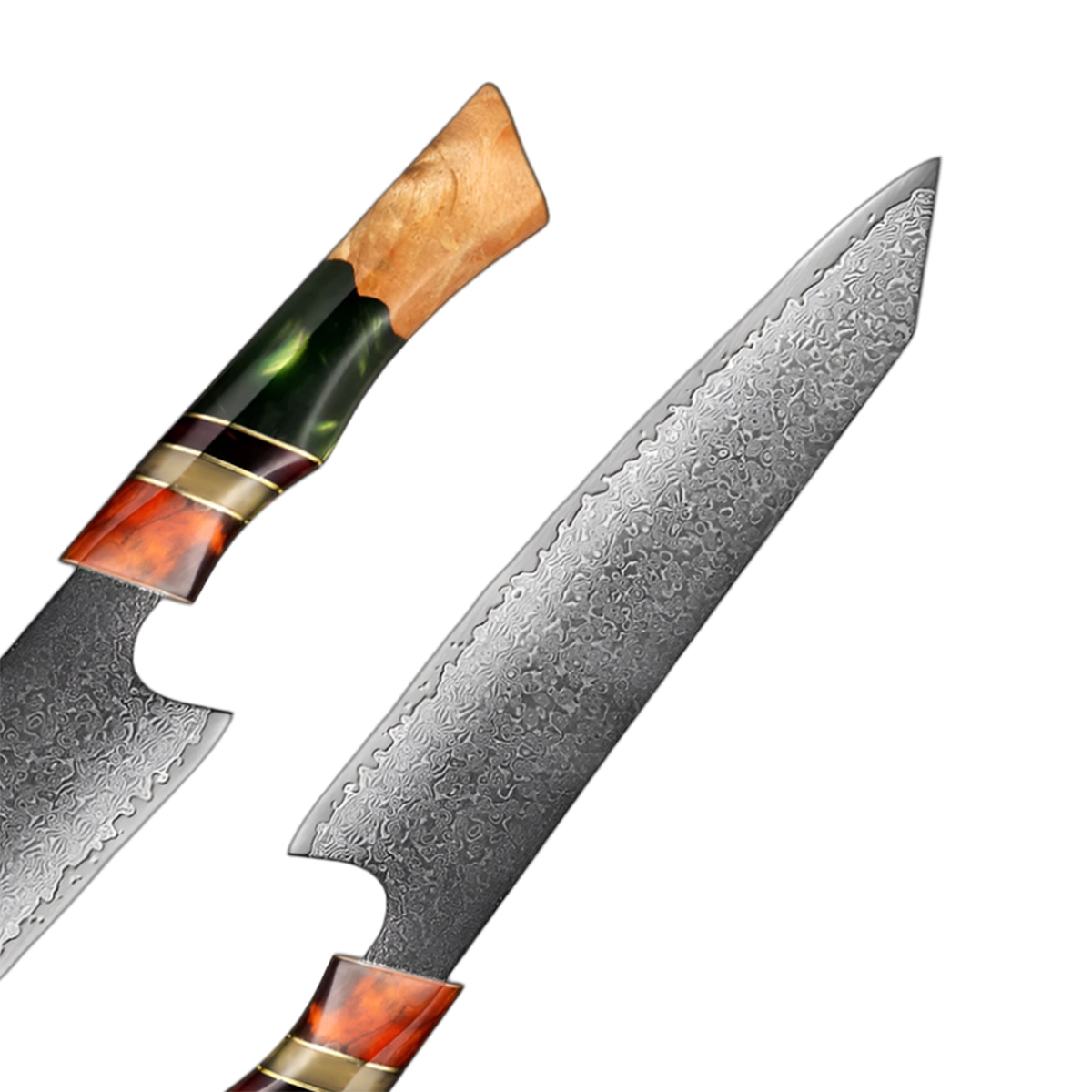 8 Inch Damascus Kiritsuke Knife With Resin & Sandalwood Handle