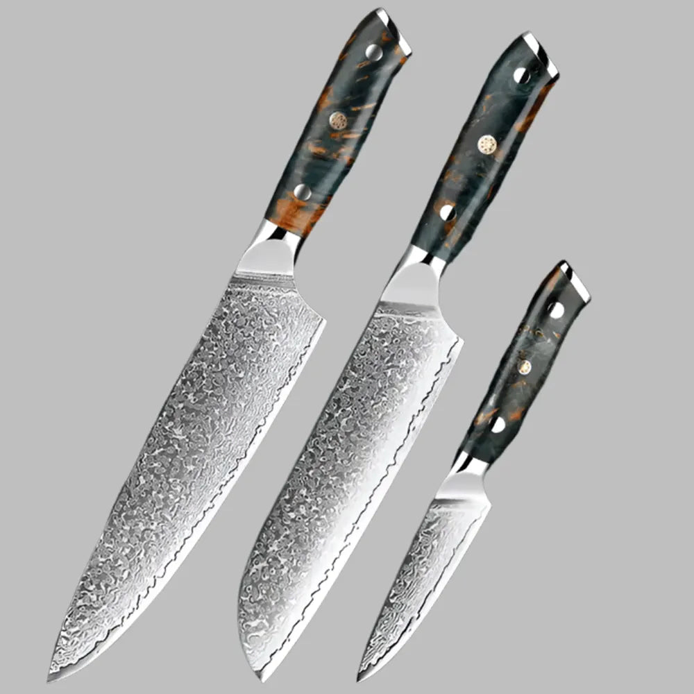 Luxury Damascus Steel Knife Set 3 PCS Pro Chef Recommended
