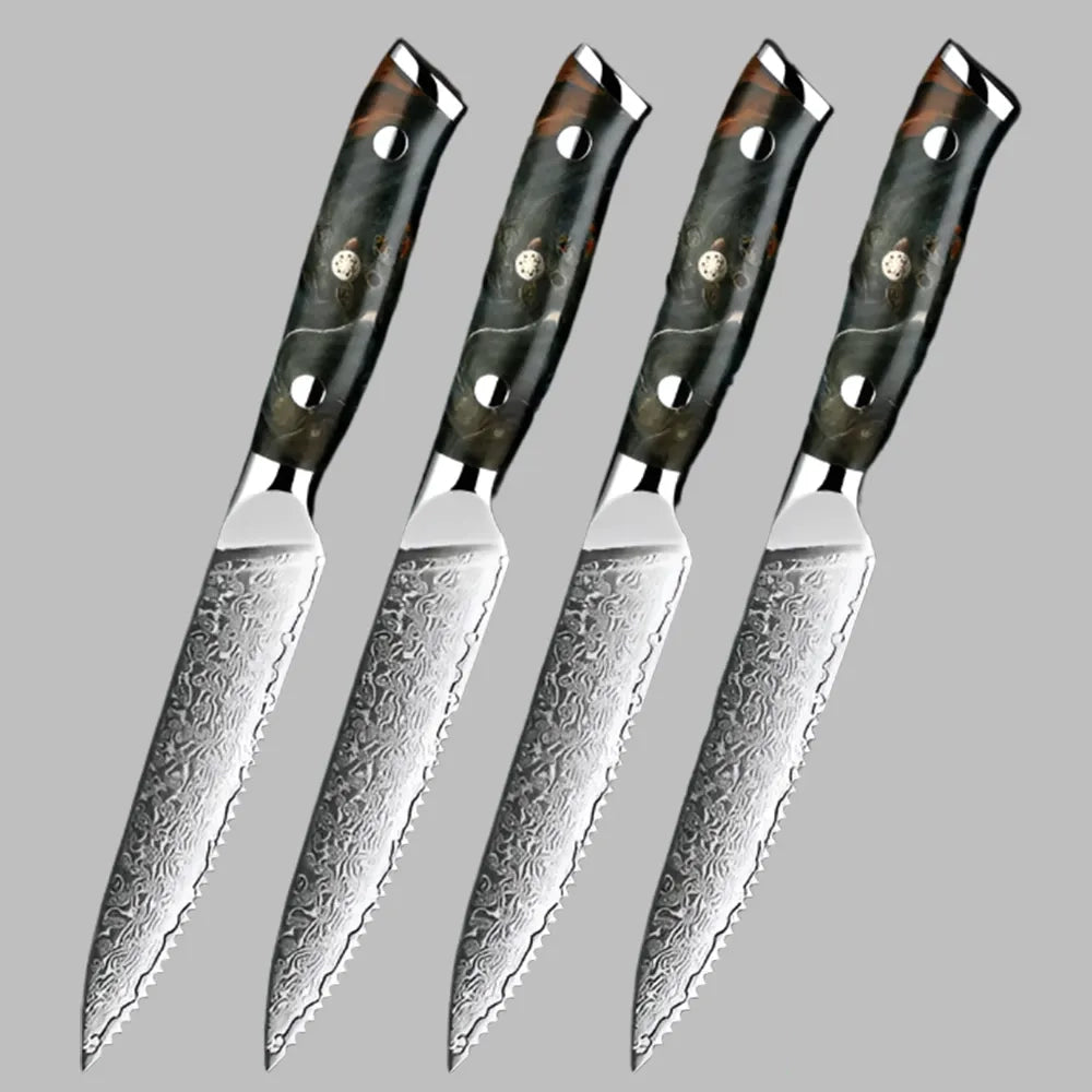 Luxury Damascus Steel Knife Set 4PC Steak Knife Pro Chef Recommended