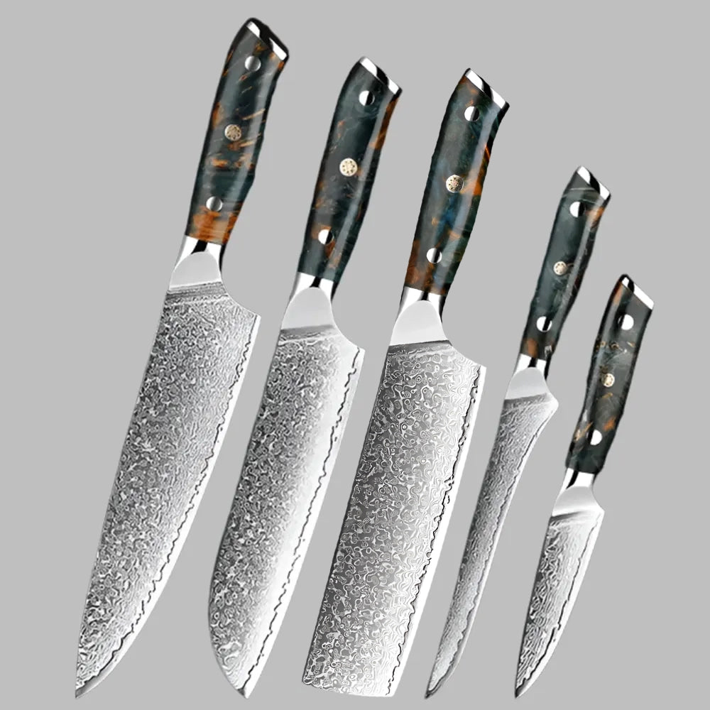 Luxury Damascus Steel Knife Set 5 PCS Pro Chef Recommended