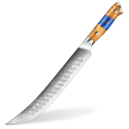 8 Inch Professional Slicing Chef's Knife Damascus With Blue Resin Handle