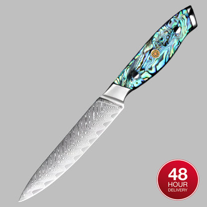 Sharp blades 5 inch utility knife with a colorful handle on a gray background, featuring a '48 Hour Delivery' badge.