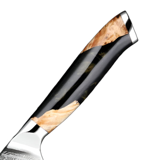 3.5 Inch Damascus Paring Knife With Black Resin And Burl Handle