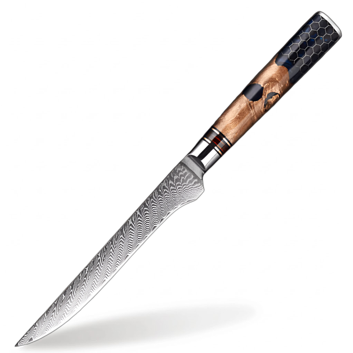 Damascus Steel  6 inch Boning knife with Blue Resin Honeycomb Handle