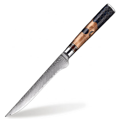 Damascus Steel  6 inch Boning knife with Blue Resin Honeycomb Handle