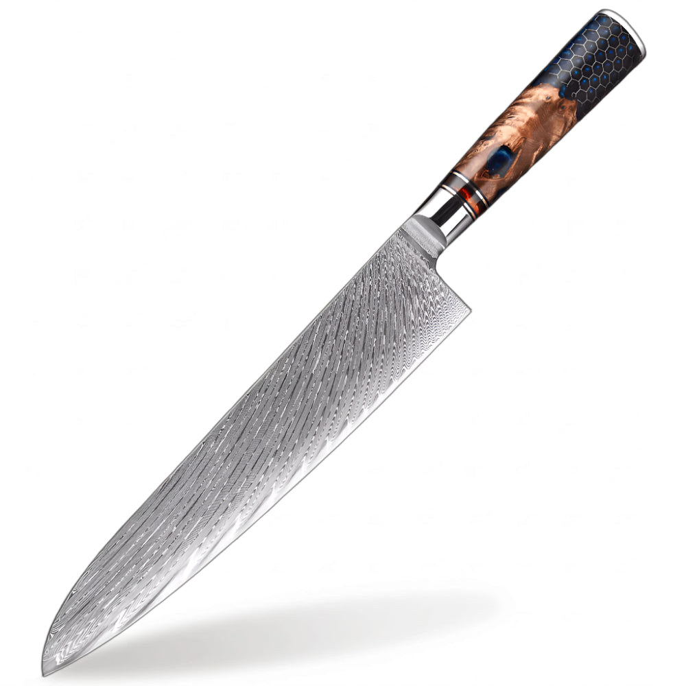 Damascus Steel  9.5 inch Chef knife with Blue Resin Honeycomb Handle