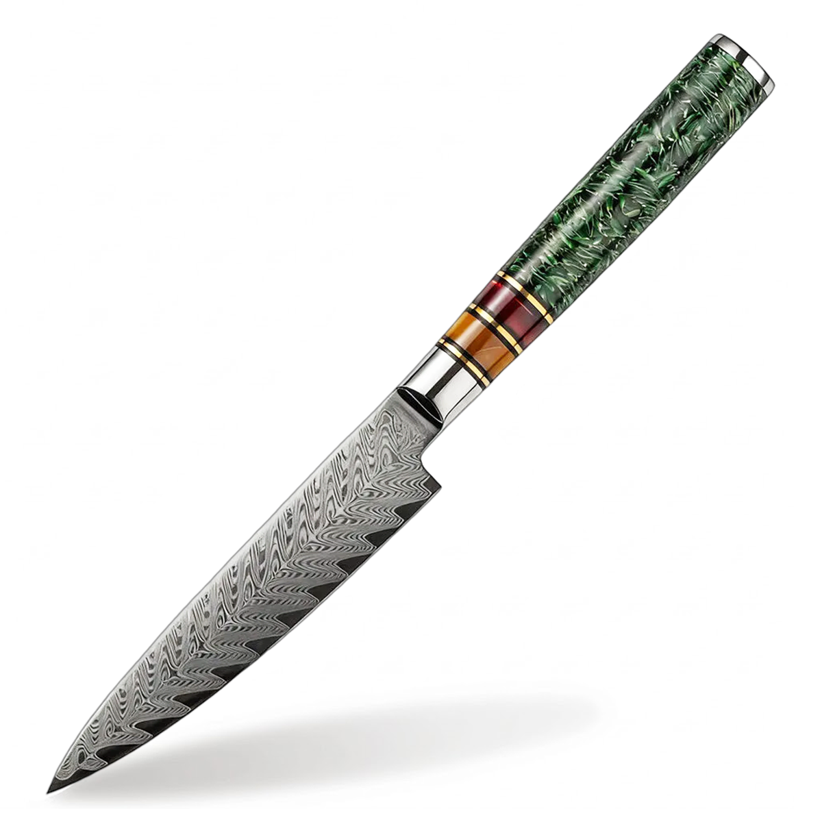 Damascus Steel 5 Inch Utility knife with Green Resin Handle