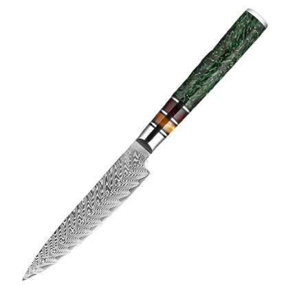 Damascus Steel 5 Inch Utility knife with Green Resin Handle