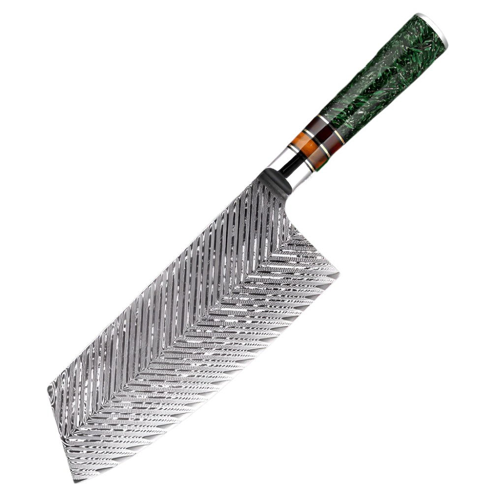 Damascus Steel 7 Inch Cleaver knife with Green Resin Handle