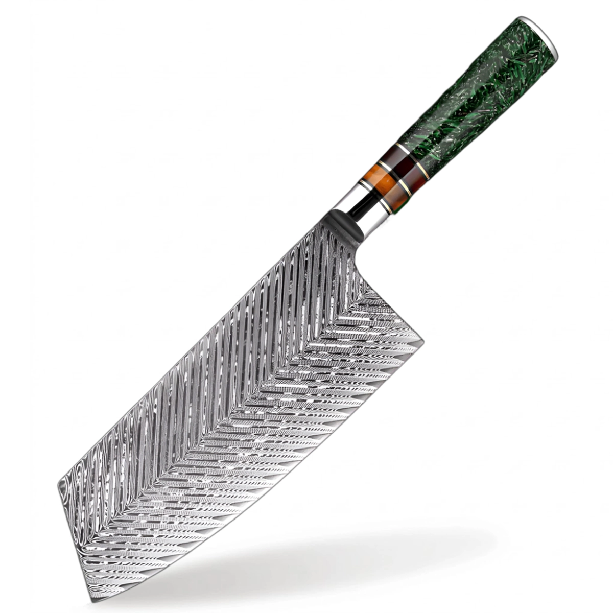 Damascus Steel 7 Inch Cleaver knife with Green Resin Handle