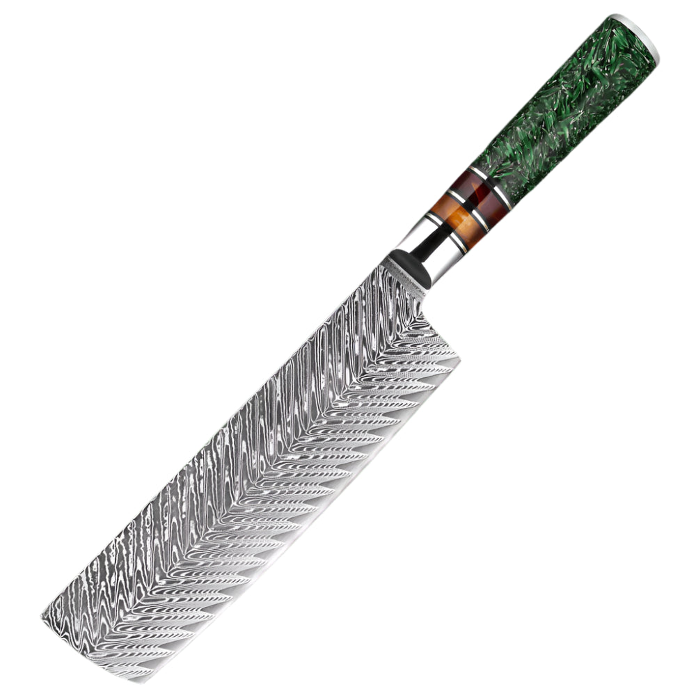 Damascus Steel 7 Inch Nakiri knife with Green Resin Handle