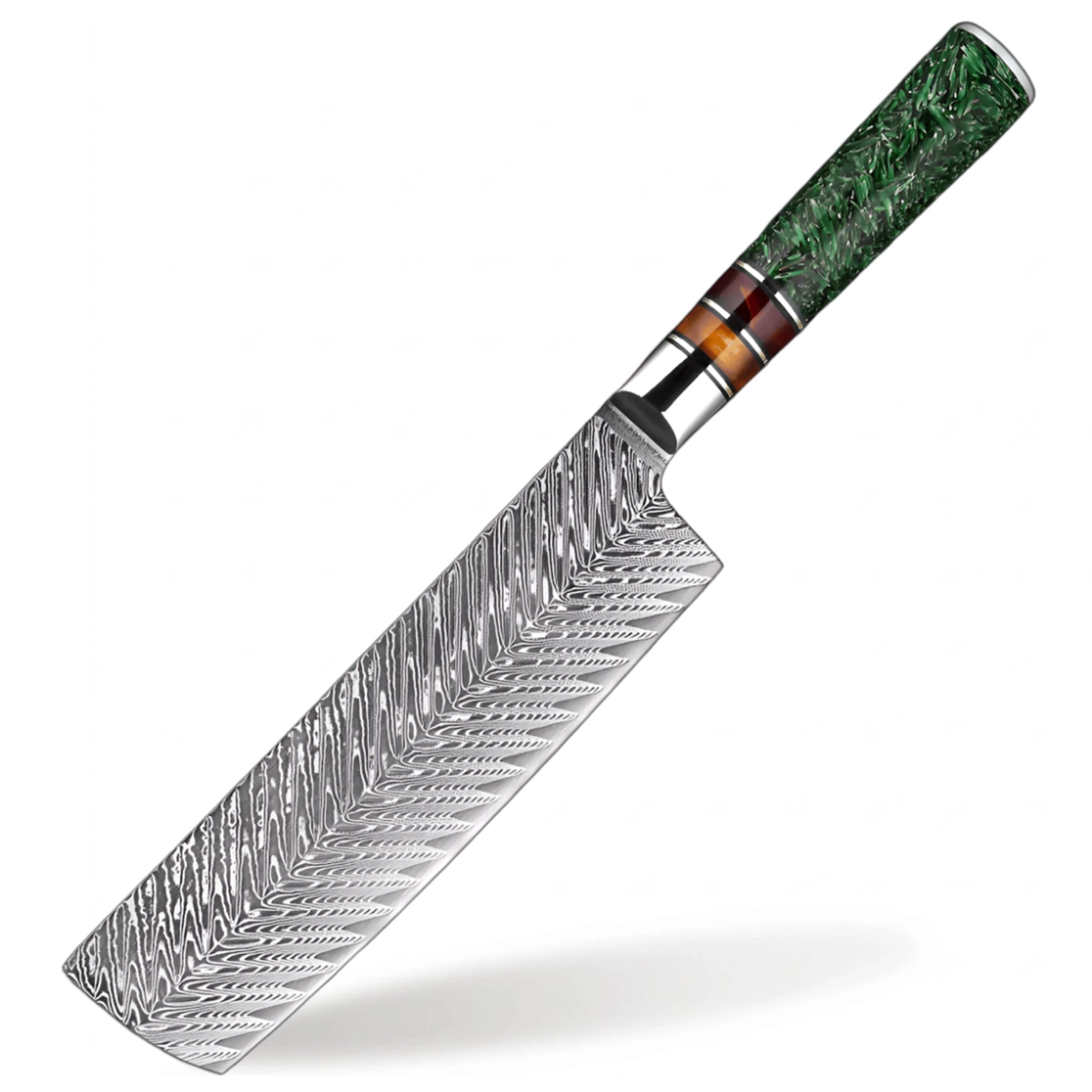 Damascus Steel 7 Inch Nakiri knife with Green Resin Handle