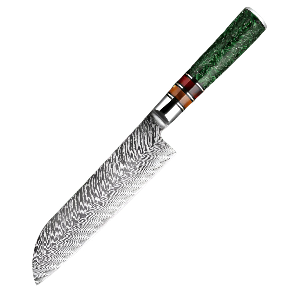 Damascus Steel 7 Inch Santoku knife with Green Resin Handle