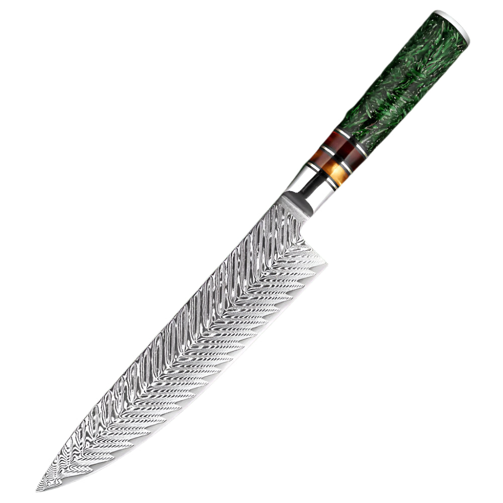 Damascus Steel 8 Inch Chef knife with Green Resin Handle