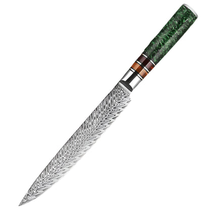 Damascus Steel 8 Inch Slice knife with Green Resin Handle