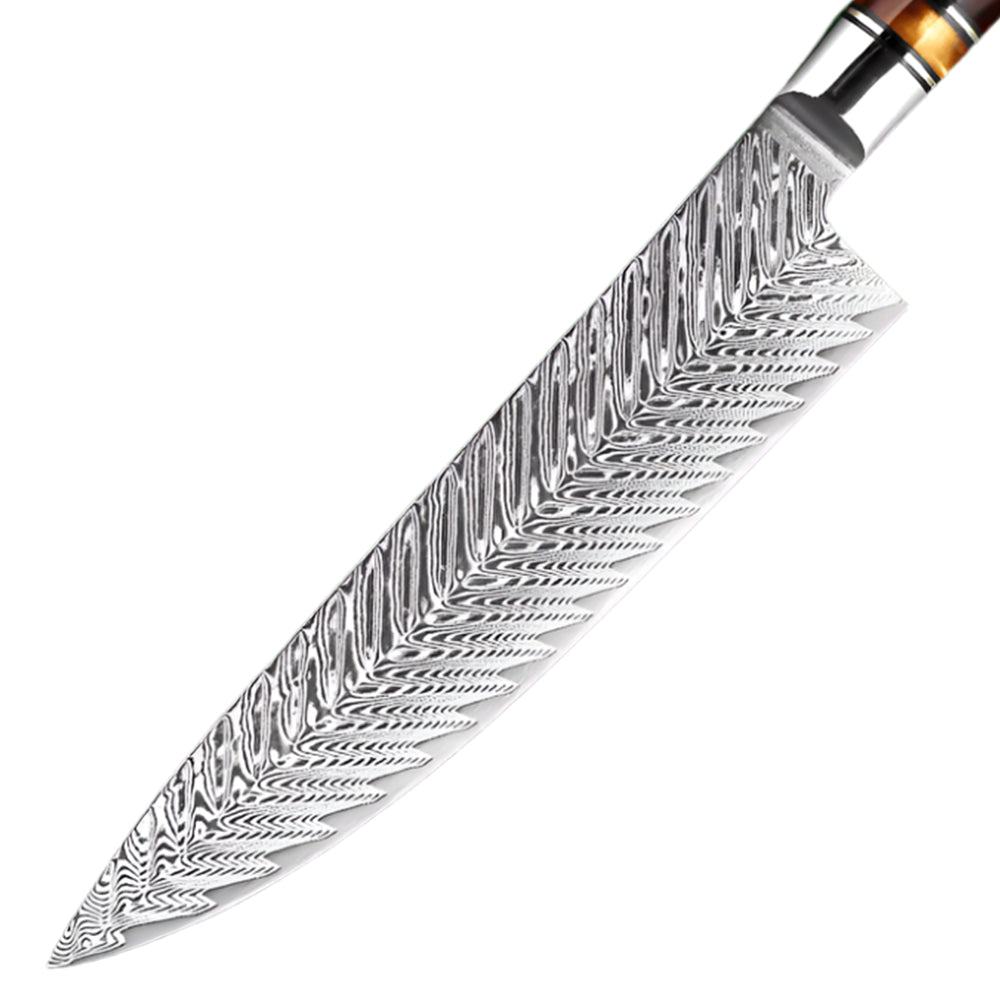 Damascus Steel Knife Set with Green Resin Handle