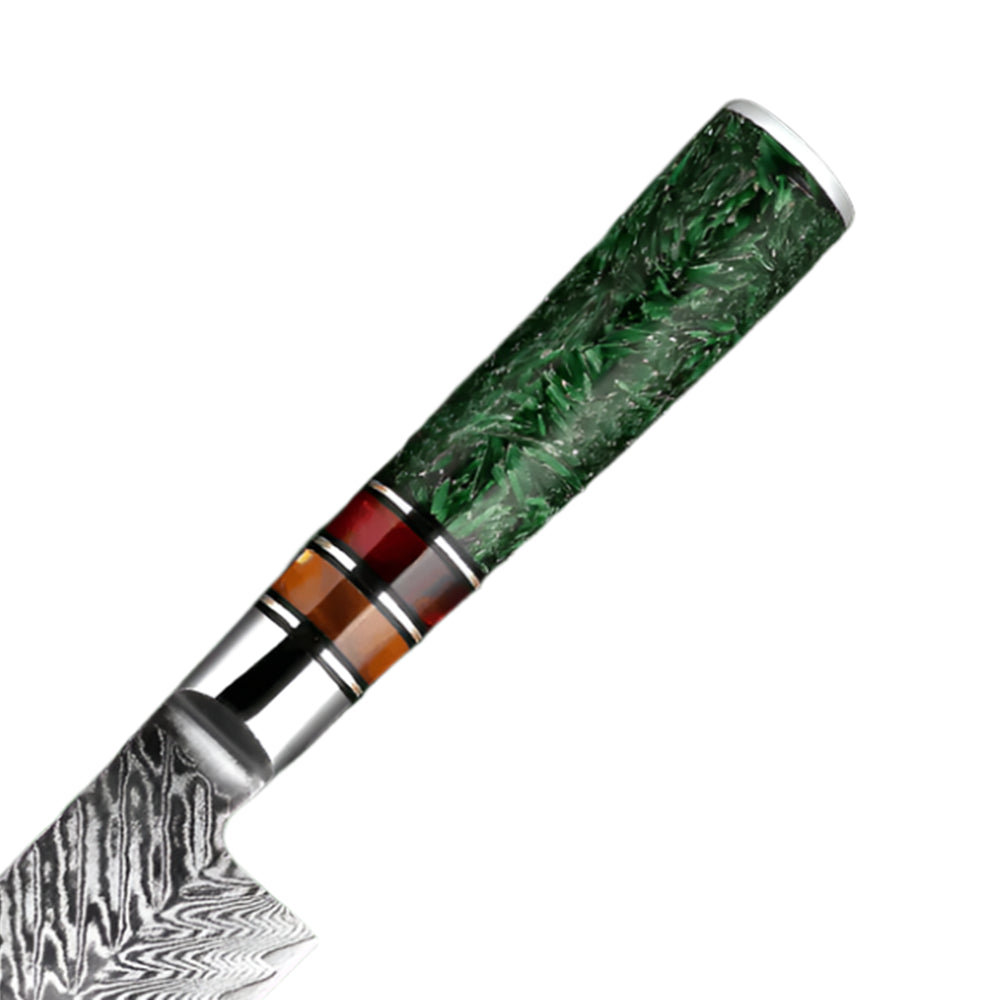 Damascus Steel Knife Set with Green Resin Handle