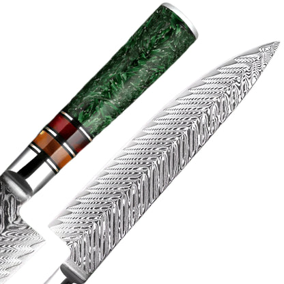 Damascus Steel Knife Set with Green Resin Handle