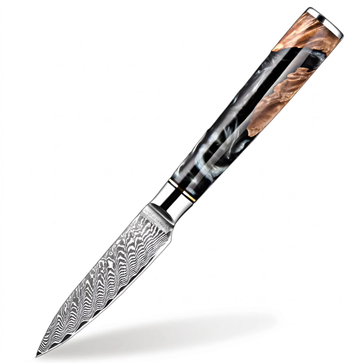 Damascus Steel 3.5 Inch Fruit Knife with Black Resin Handle