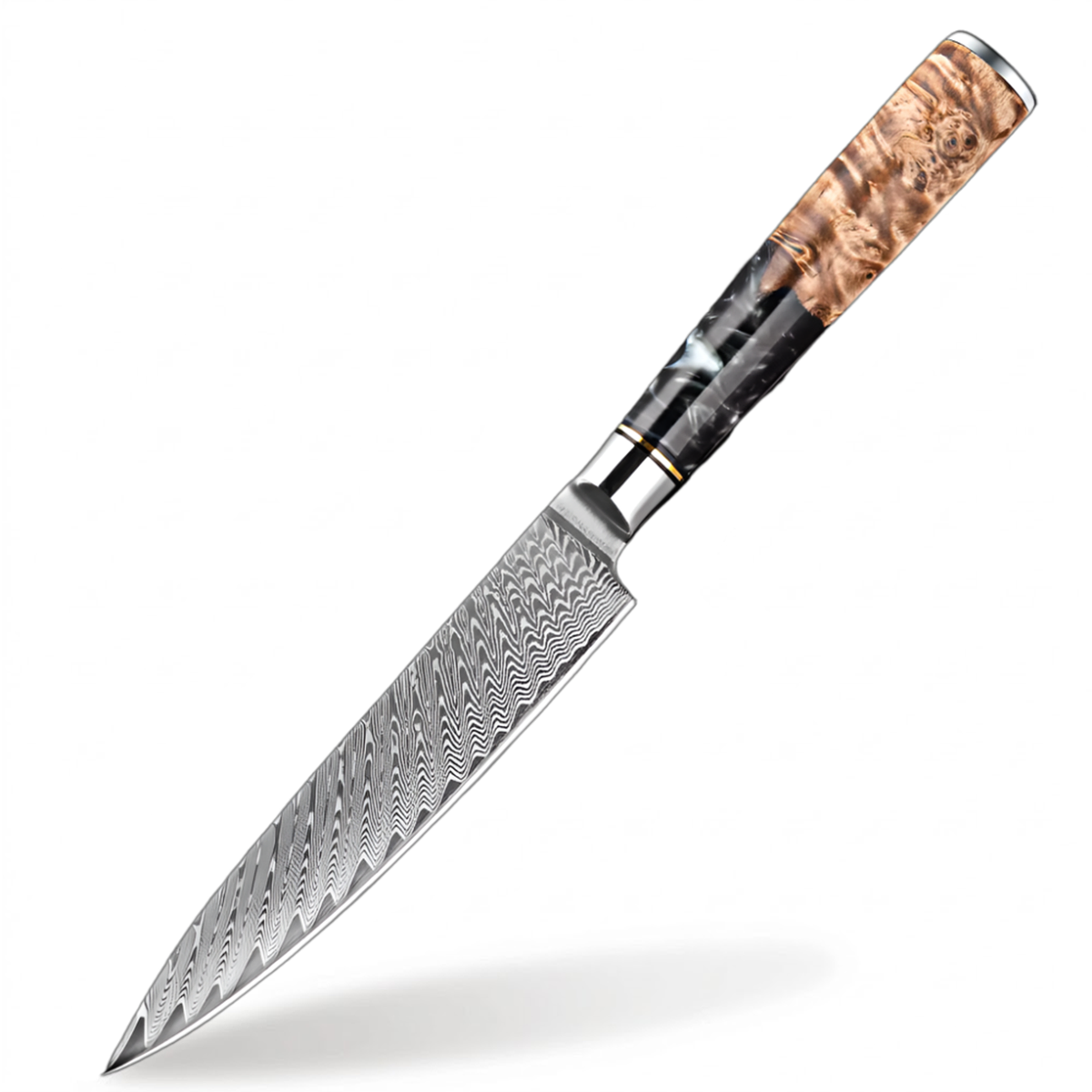 Damascus Steel 5 Inch Utility Knife with Black Resin Handle
