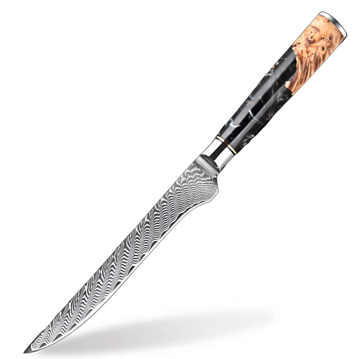 Damascus Steel 6 Inch Boning Knife with Black Resin Handle