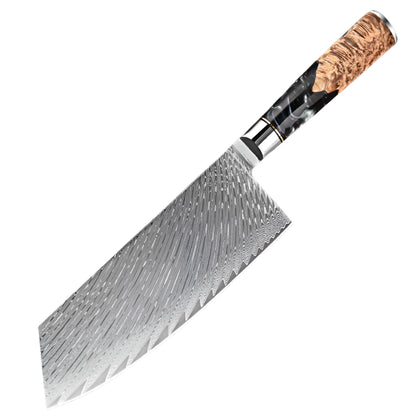 Damascus Steel 7 Inch Cleaver knife with Black Resin Handle