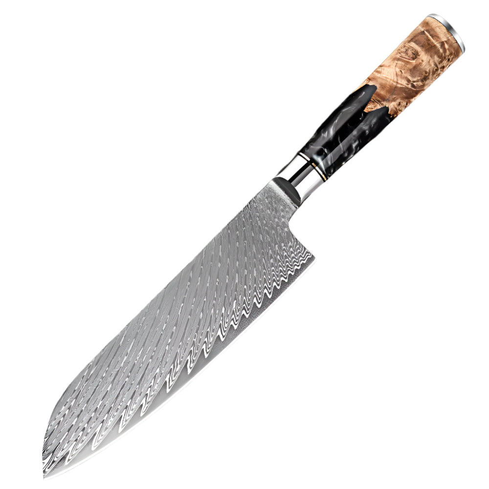 Damascus Steel 7 Inch Santoku knife with Black Resin Handle
