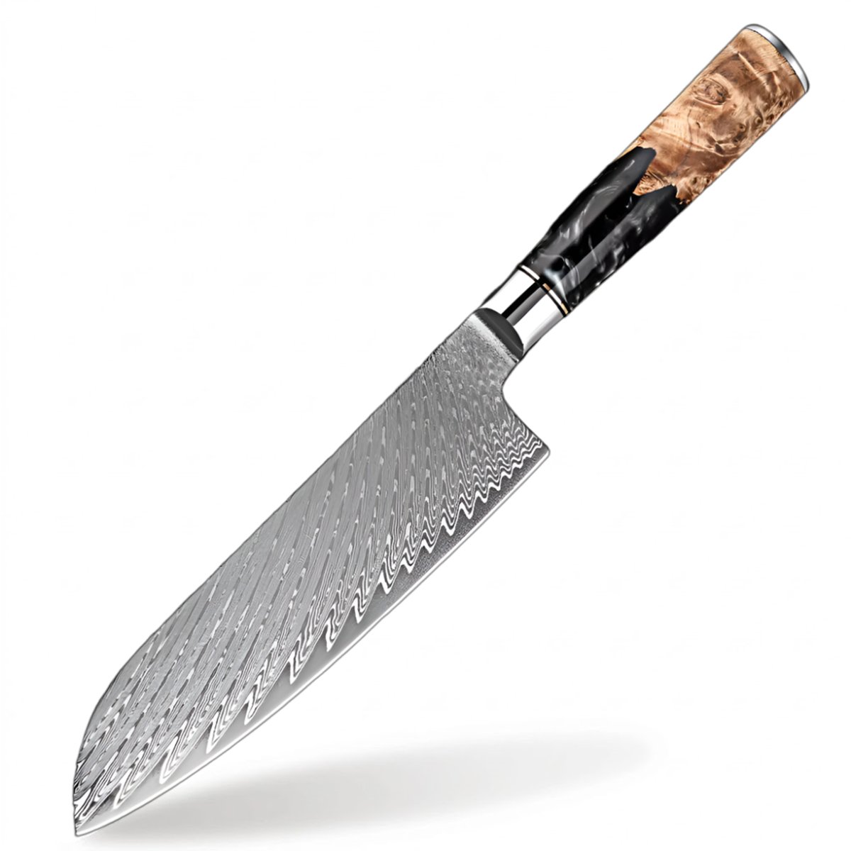Damascus Steel 7 Inch Santoku knife with Black Resin Handle
