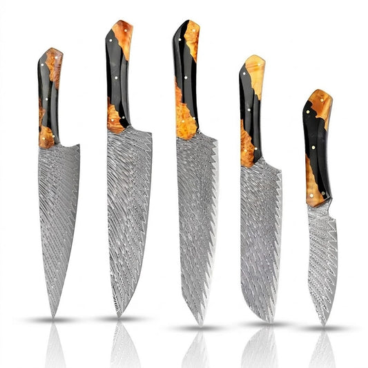 Damascus Steel Knife Set With Full Tang Ergonomic Handle 