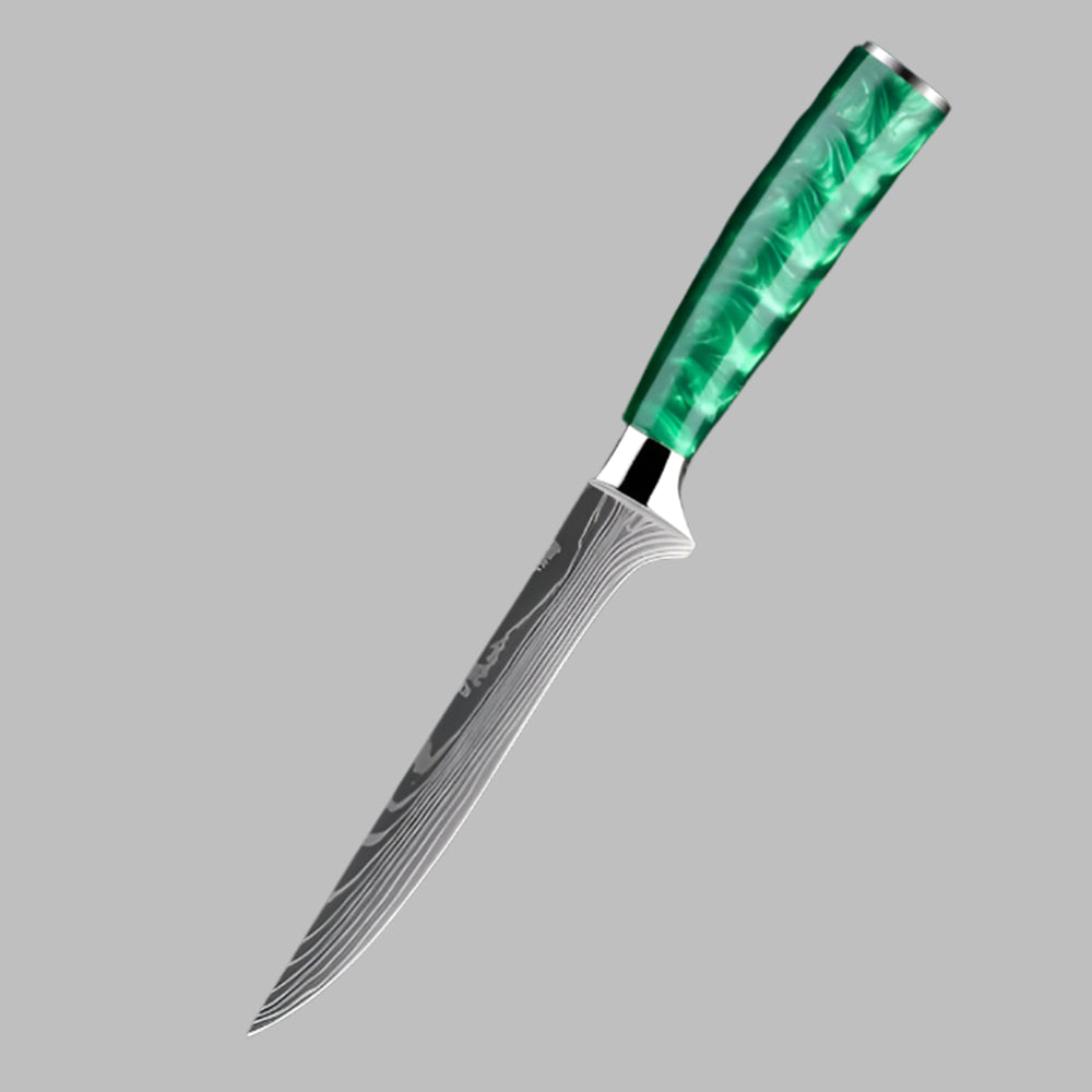 Stainless Steel Laser Damascus Pattern 6 Inch Boning knife With Green Resin Handle