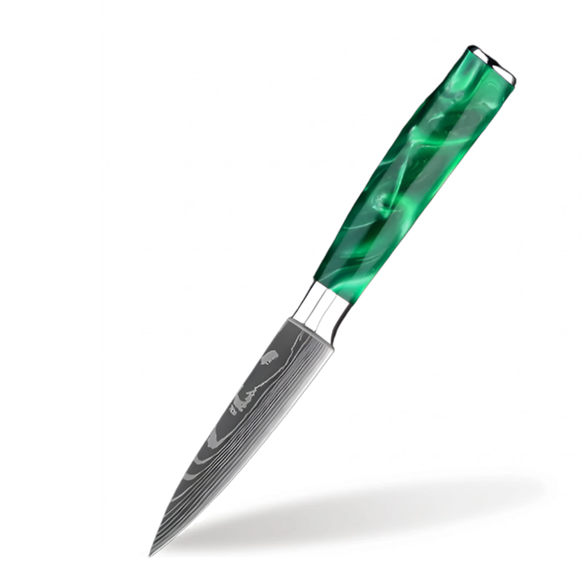 Stainless Steel Laser Damascus Pattern 3.5 Inch Fruit knife With Green Resin Handle